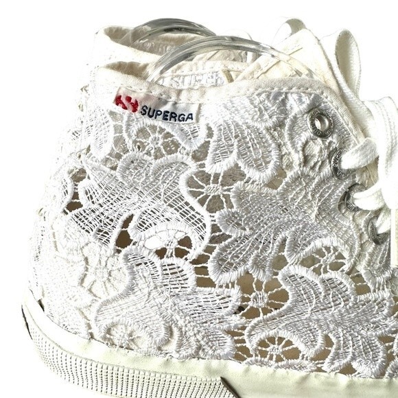 SUPERGA White Lace High Top Sneakers Gently Used Size 11 - Picture 10 of 11
